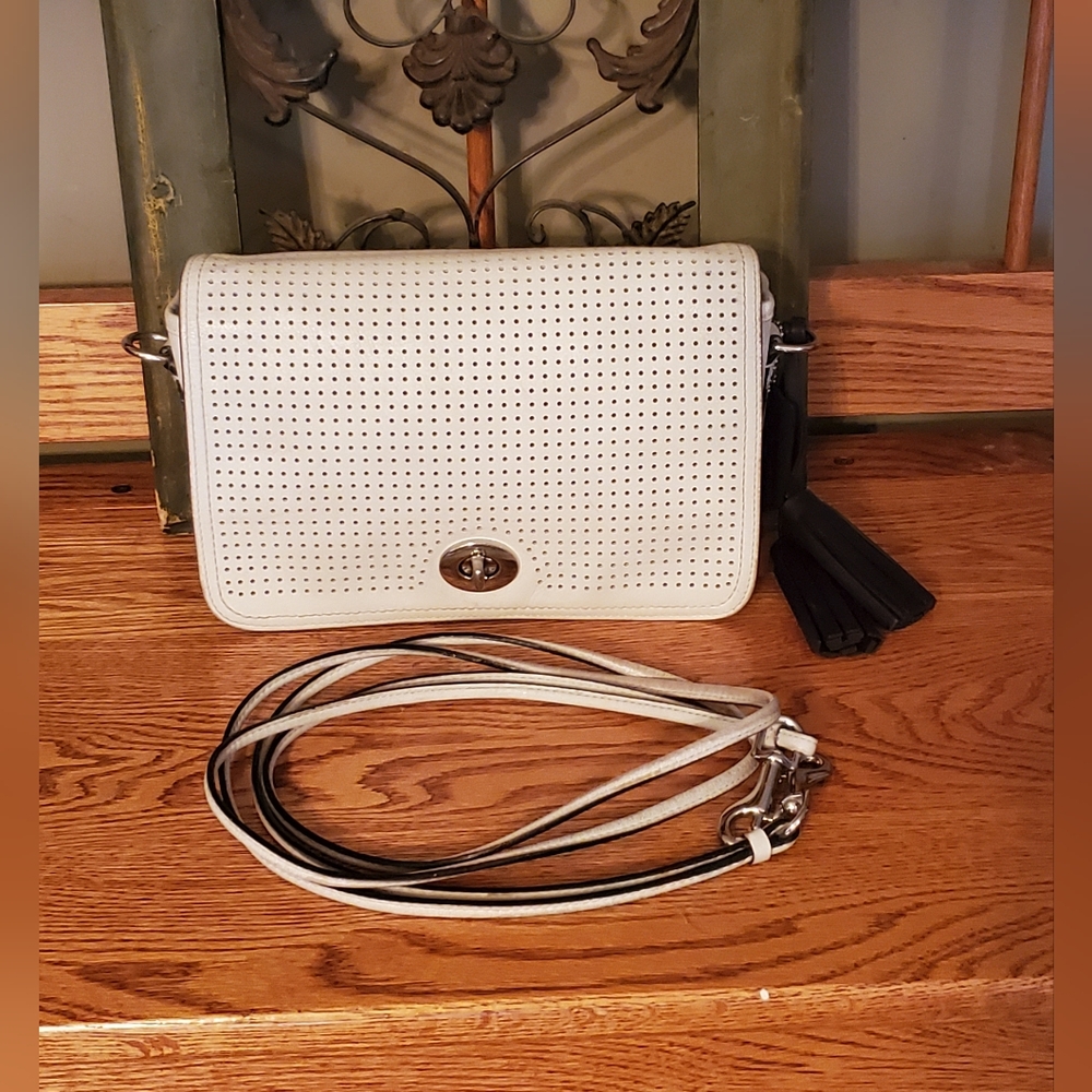 Coach Penelope Perforated White Leather Crossbody Bag